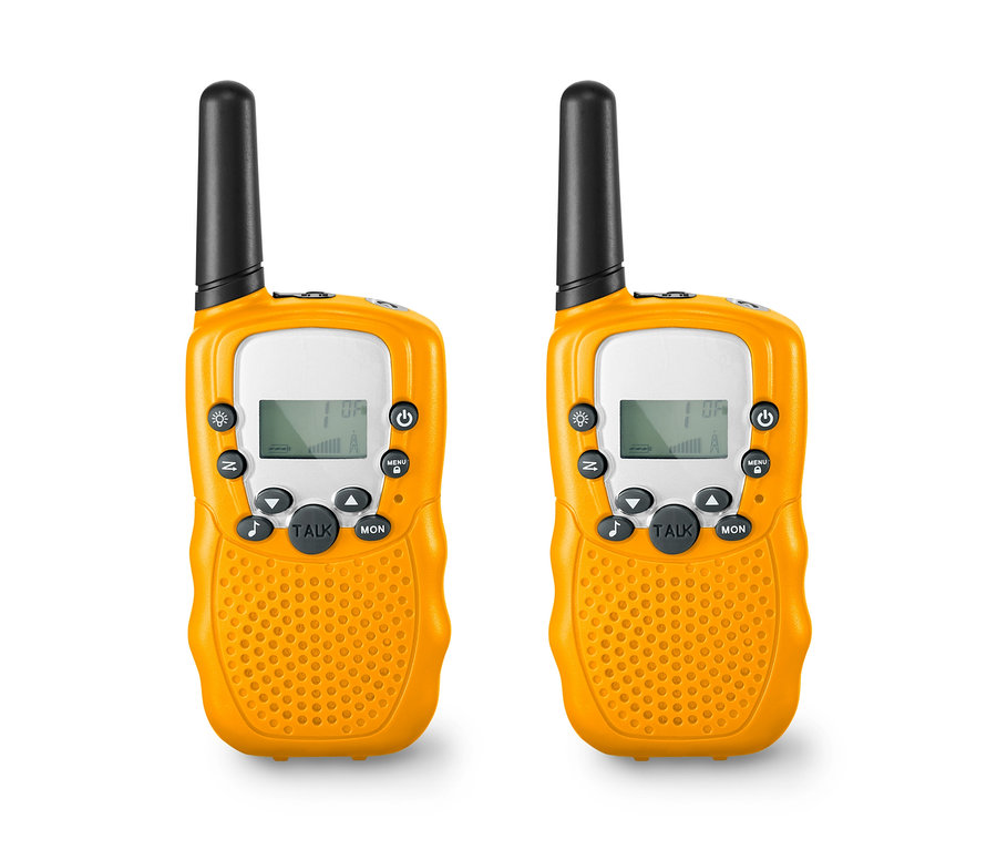 Zwei gelbe 2 Walkie-Talkies.