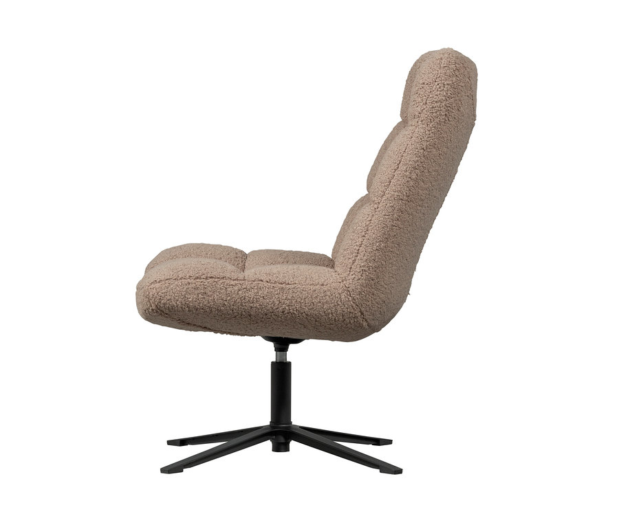 Seitenansicht des Woood Drehsessels »Teddy« in Taupe mit schwarzem Fuß.