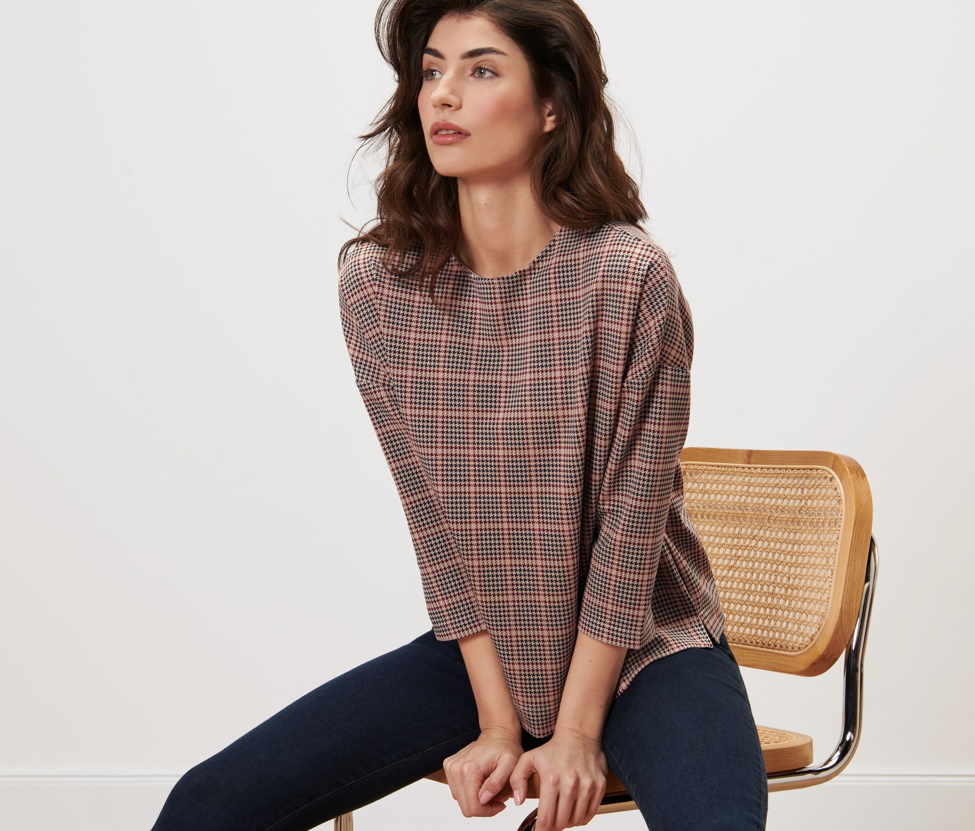 Thumbnail - Tchibo - Sweatshirt mit 3/4-Arm - Damen - Gr. XL - dunkelblau/kariert