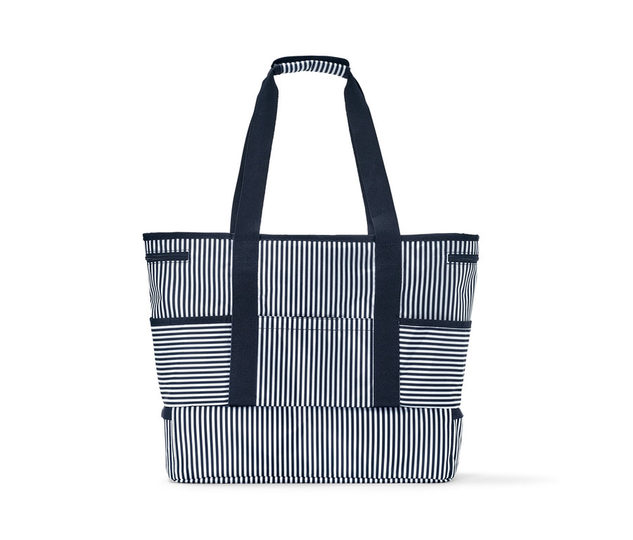 Gestreifte Strandtasche.