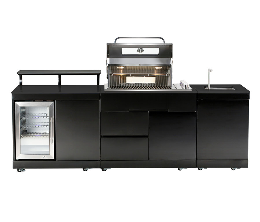 Schwarze Buschbeck Premium Outdoor-Küche mit Grillfunktion.