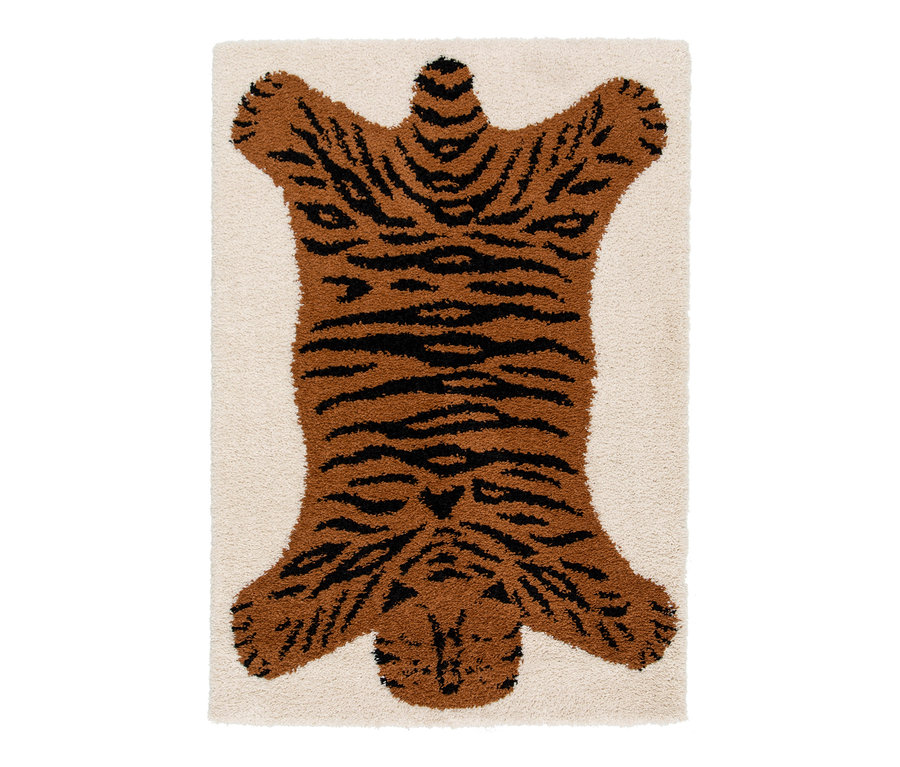 Kinderteppich NOMAD Tiger, ca. 120 x 170 cm, mit Tigerdesign auf beigem Hintergrund.