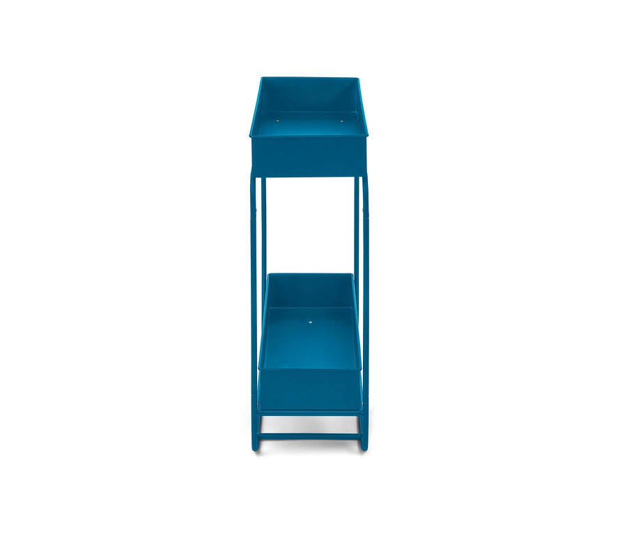 Eine blaue Plant-Box mit zwei Regalböden.
