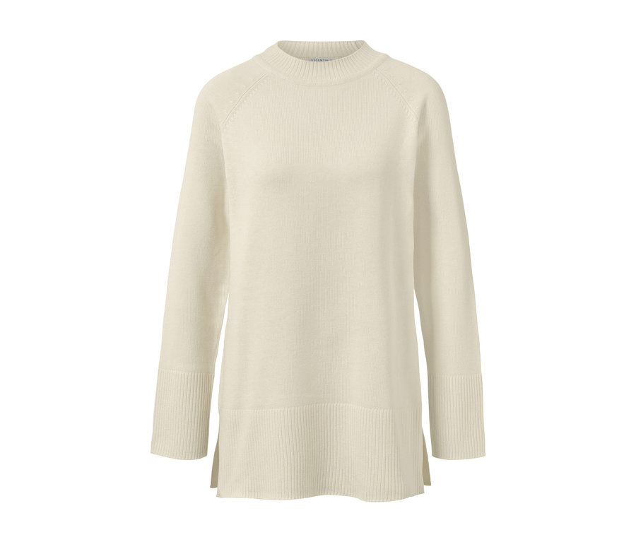 Langer Strickpullover, cremeweiß.