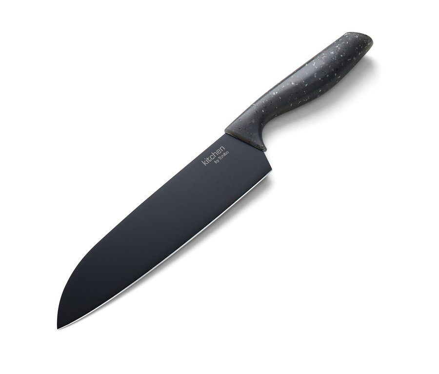 Schwarzes Allzweckmesser auf weißem Hintergrund.