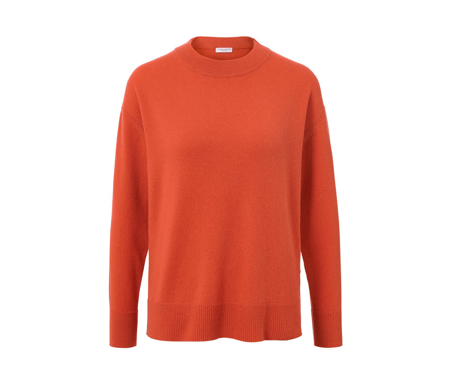 Orangefarbener Feinstrick-Pullover mit Cashmere.