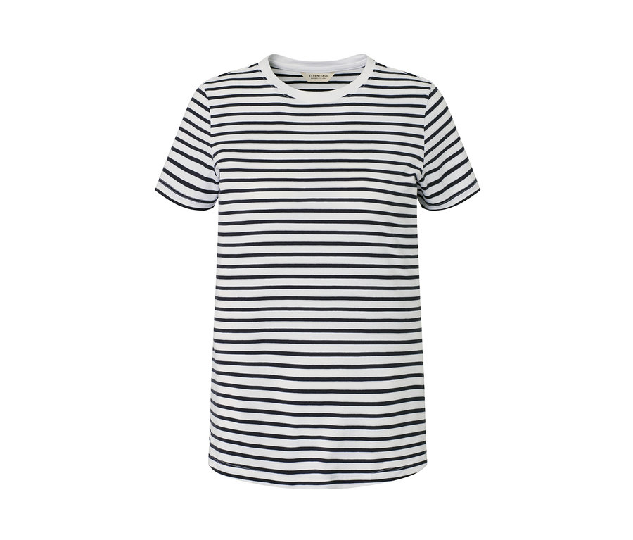 Gestreiftes anthrazit-weißes T-Shirt mit kurzen Ärmeln.