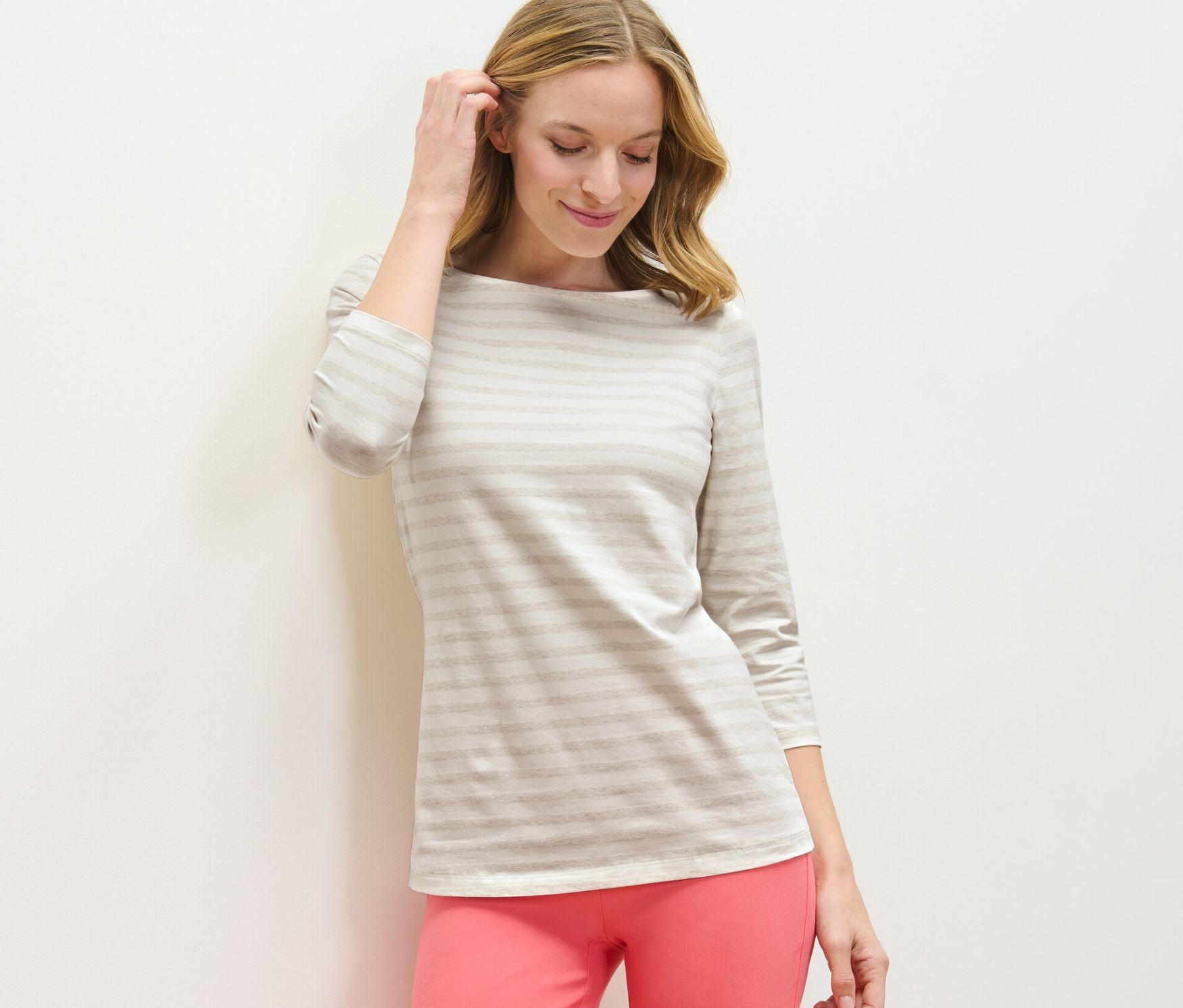 Thumbnail - Tchibo - Gestreiftes Shirt mit 3/4-Arm - Damen - Gr. M - creme/gestreift