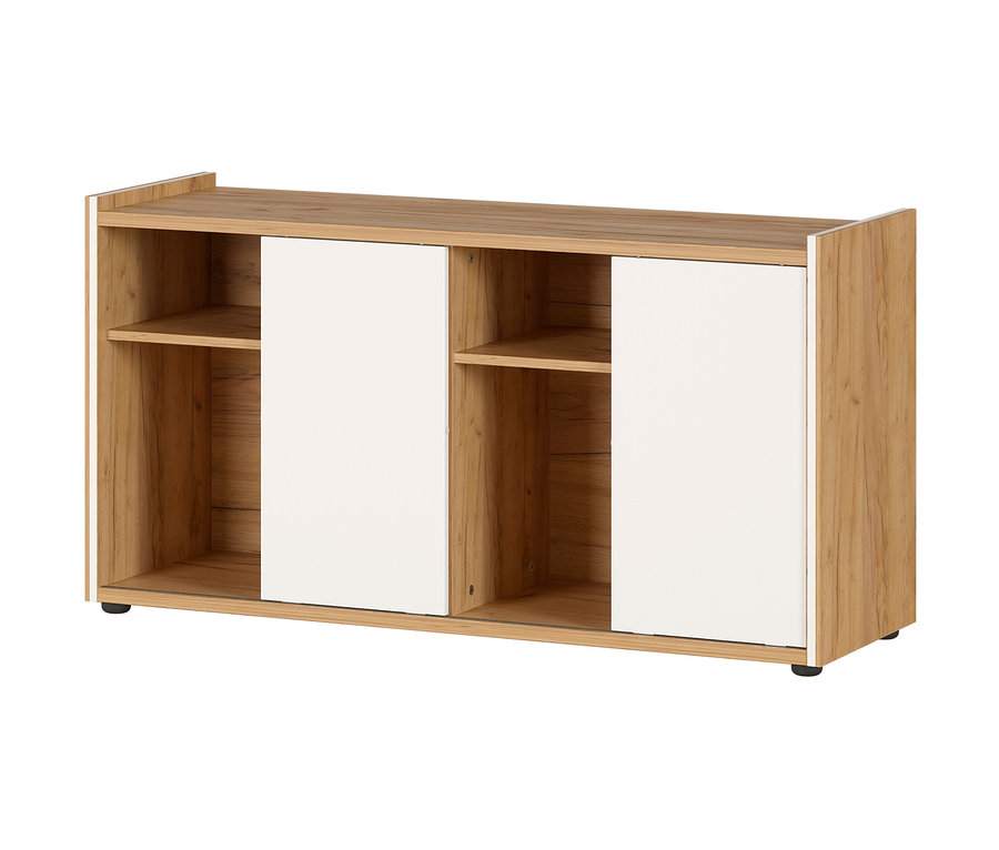 Sideboard »Indianapolis« mit Holzregalen und weißen Türen.
