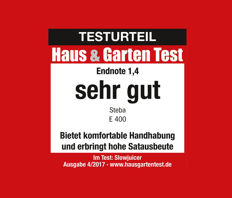 Testurteil für Steba Slow-Juicer »E 400«: Endnote 1,4, sehr gut.