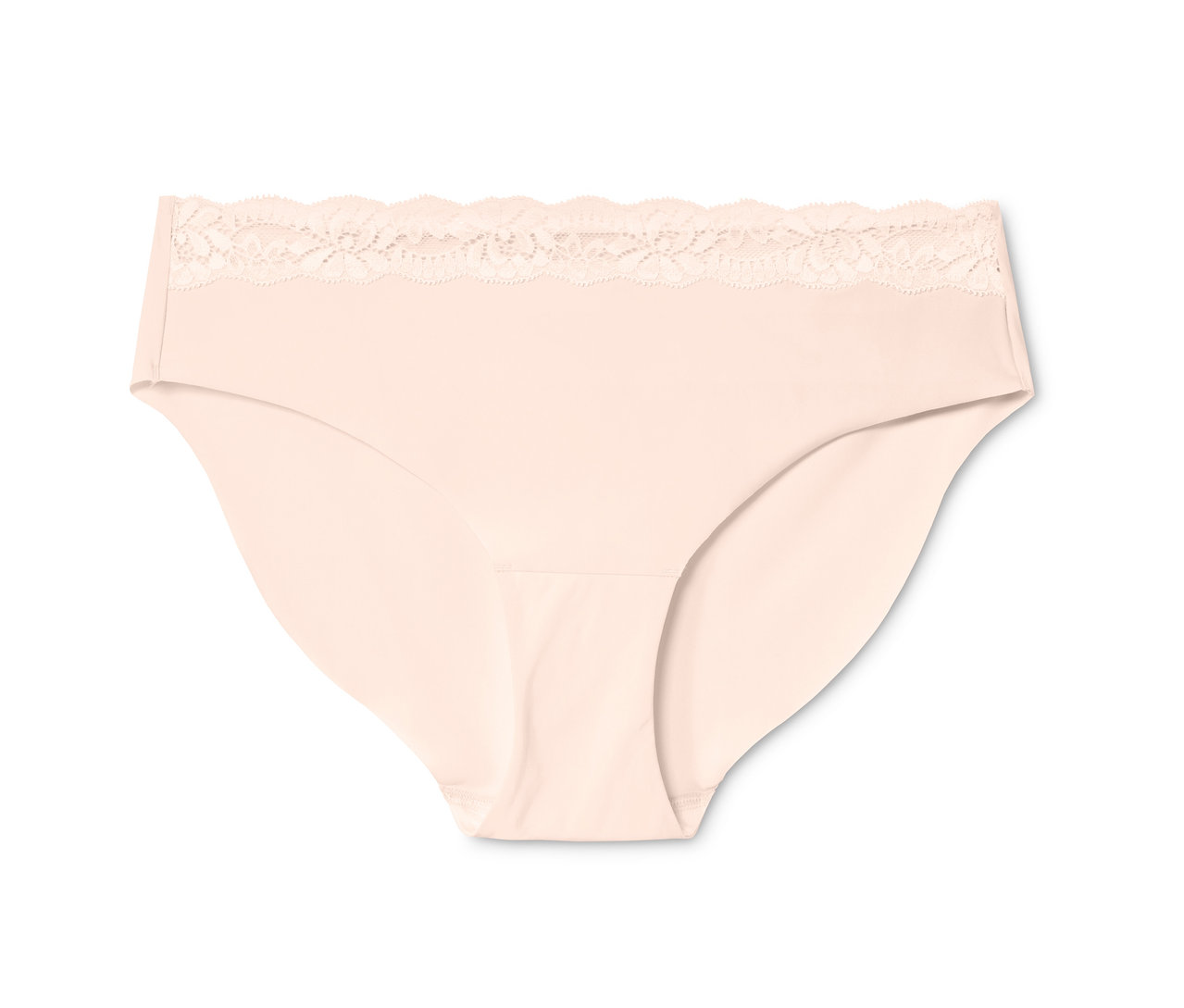 Detailaufnahme von einem hautfarbenen Magic-Cut-Slip mit Spitze am Bund.