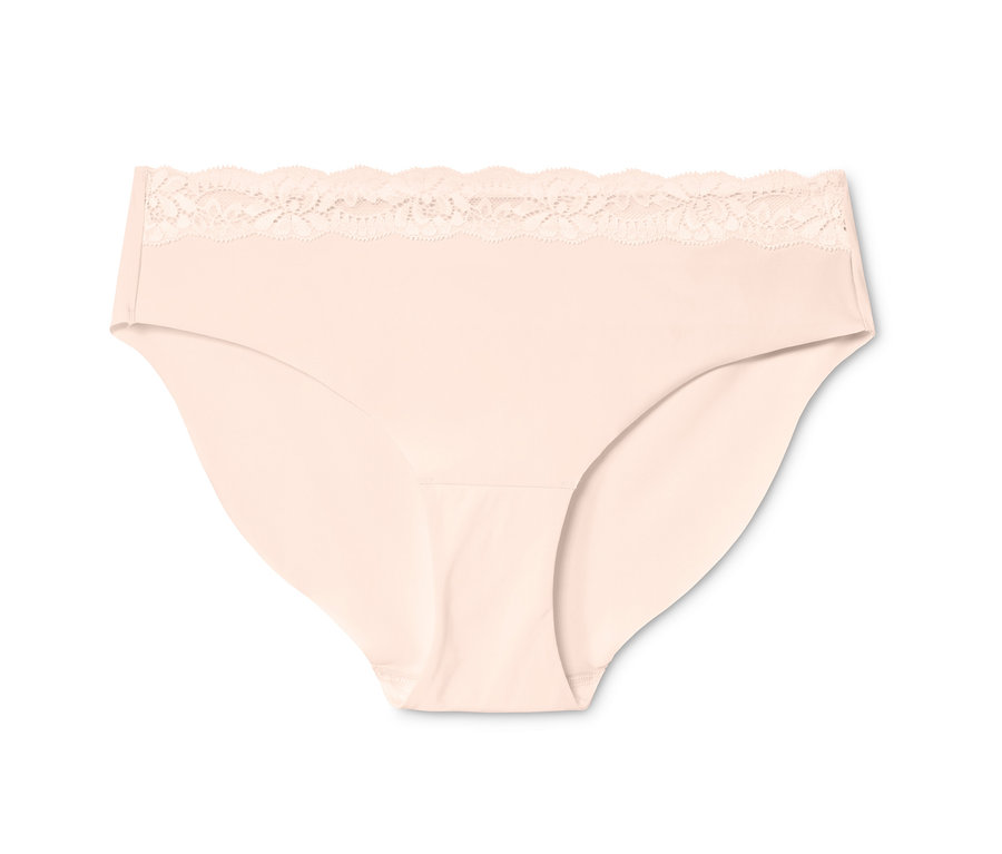 Detailaufnahme von einem hautfarbenen Magic-Cut-Slip mit Spitze am Bund.