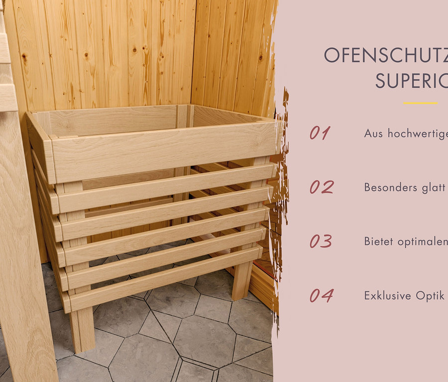 Hölzerner Ofenschutzgitter Superior aus glatt gehobeltem Espenholz.