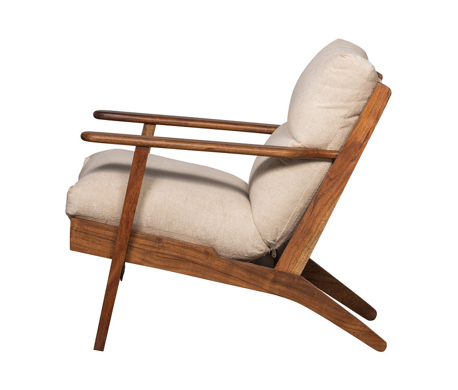 Seitenansicht des BePureHome Sessel »Housten« mit Bouclé-Bezug und Holzbeinen.