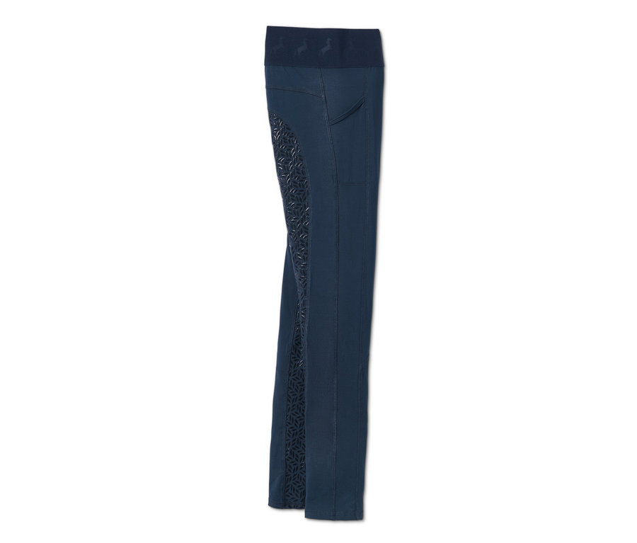 Nahaufnahme der Grip-Vollbesatz-Reittight aus recyceltem Polyester.
