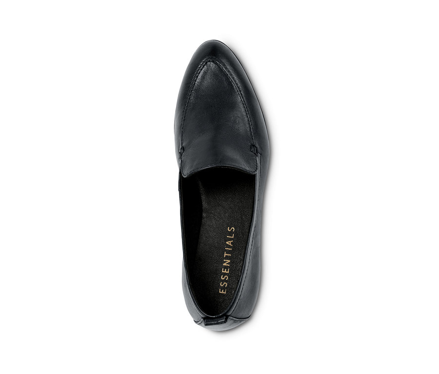 Draufsicht auf einen schwarzen Loafer® aus chromfrei gegerbtem Leder.
