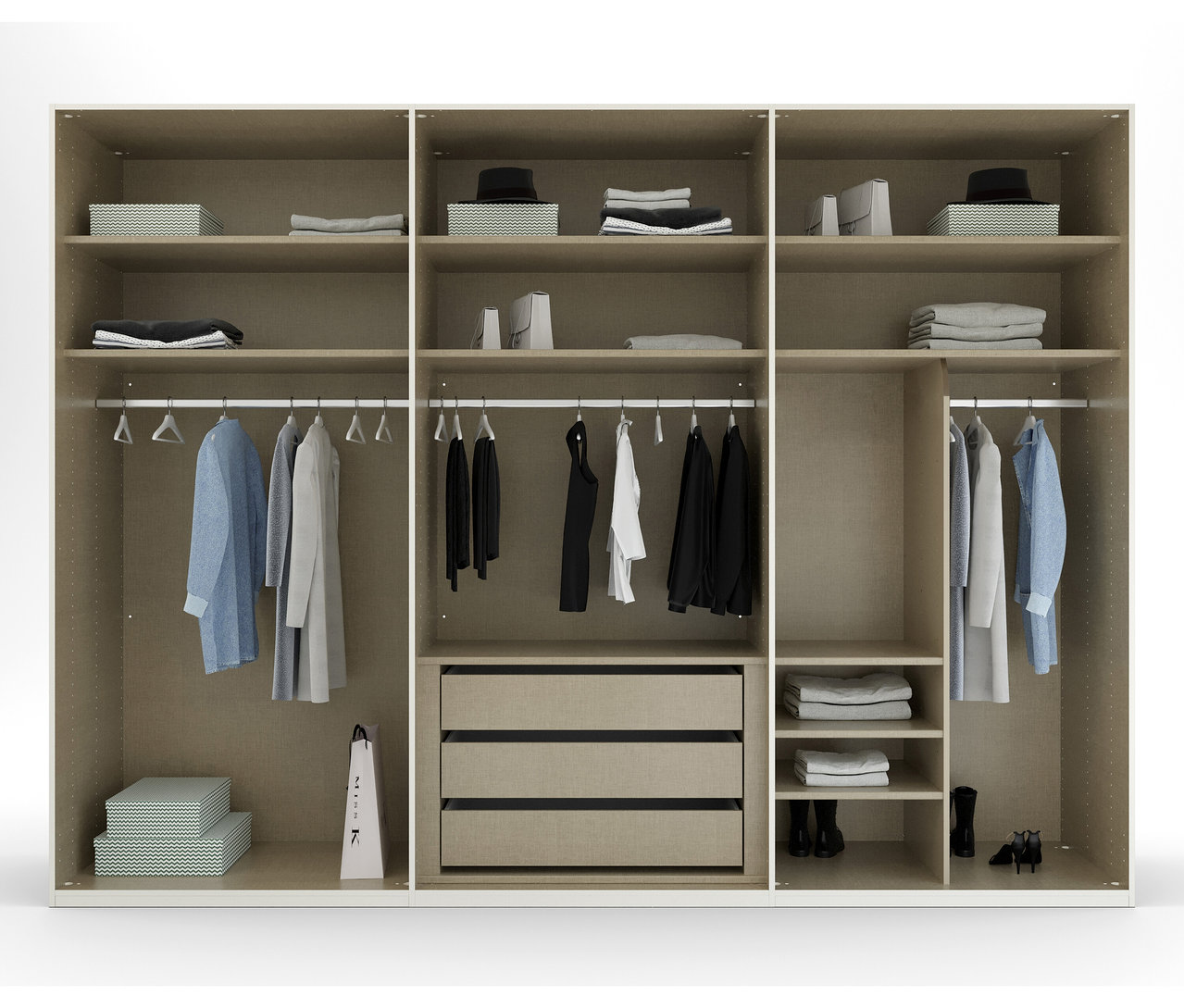 Offener, sechstüriger rauch Schrank »Skat Shine«, champagnerfarben, mit Regalen.