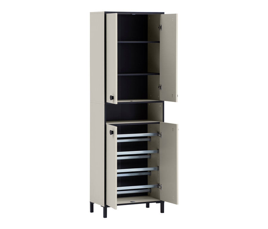 Offener Schuhschrank Edda in Beige und Schwarz.