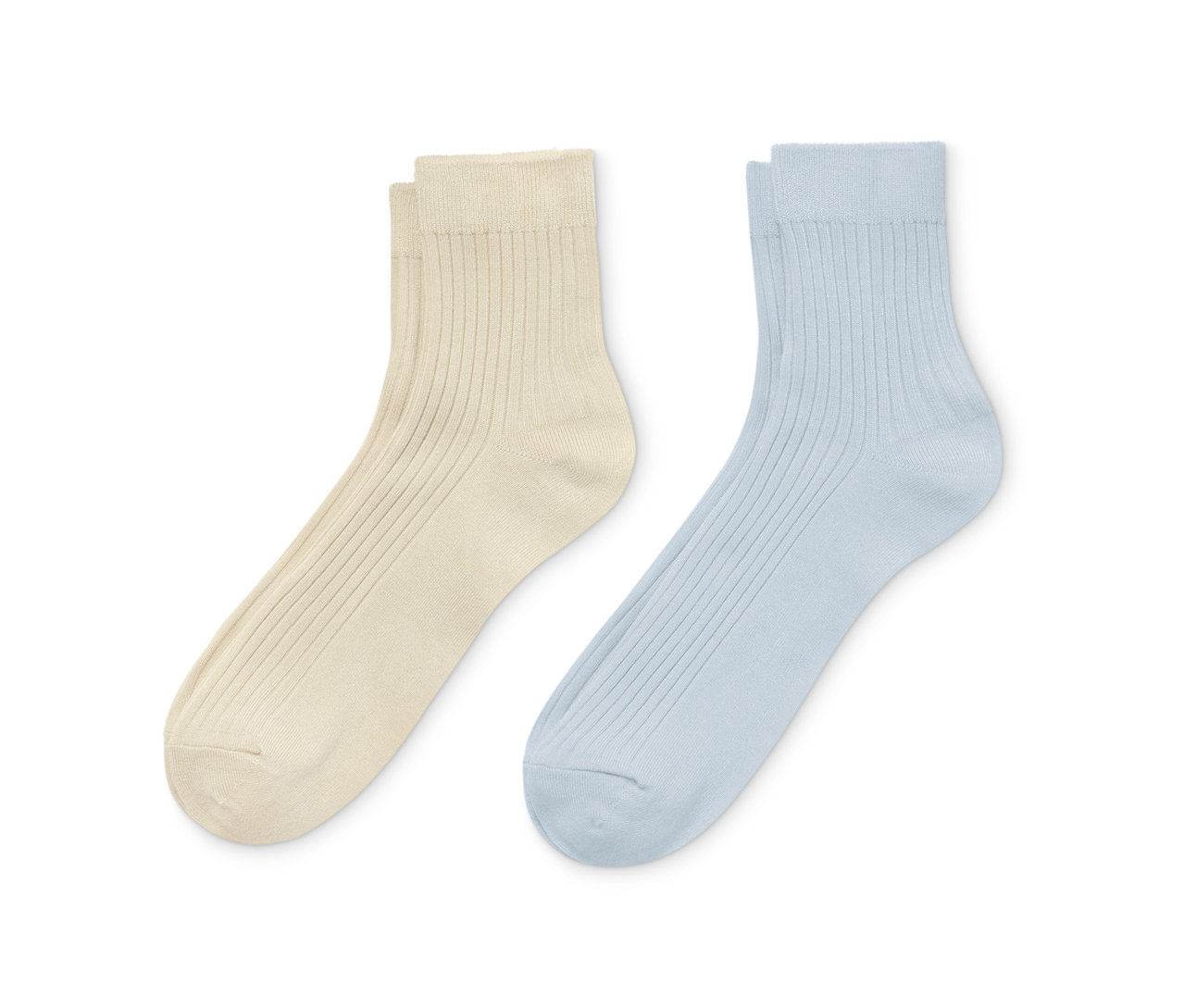 Zwei Paar Bambus-Socken: ein Paar beige, ein Paar hellblau.