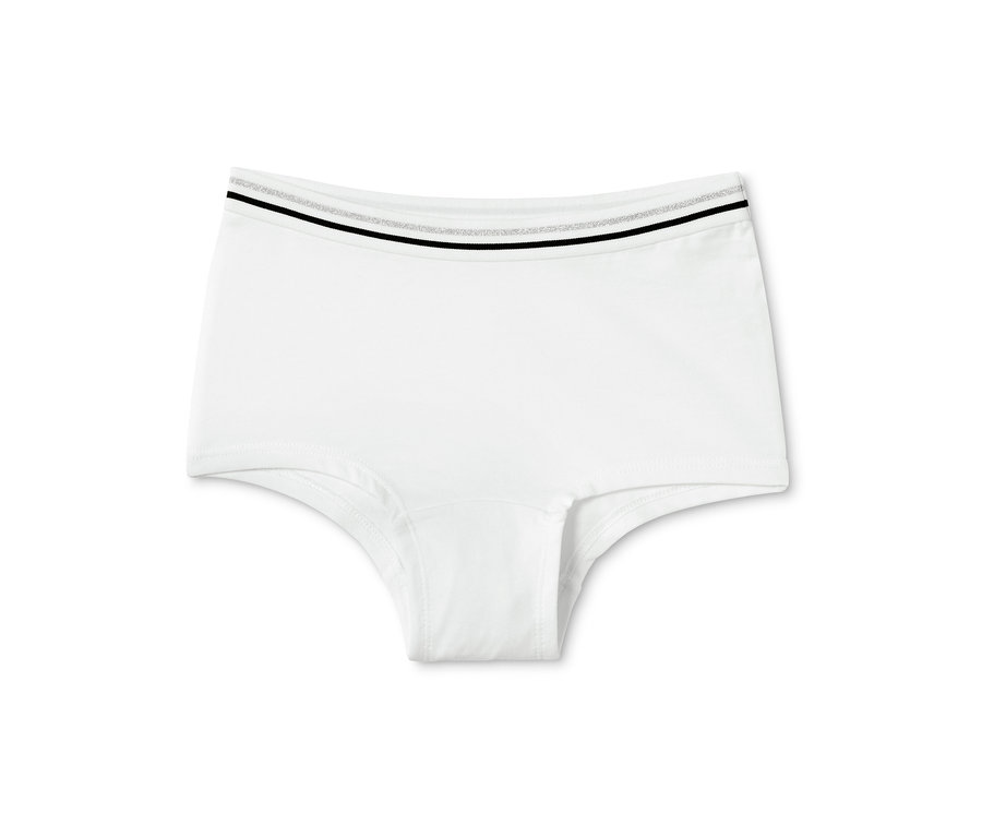 Weiße Mädchen-Pantys mit schwarzen und silbernen Streifen am Bund. Pantys aus dem 7er-Mädchen-Set.