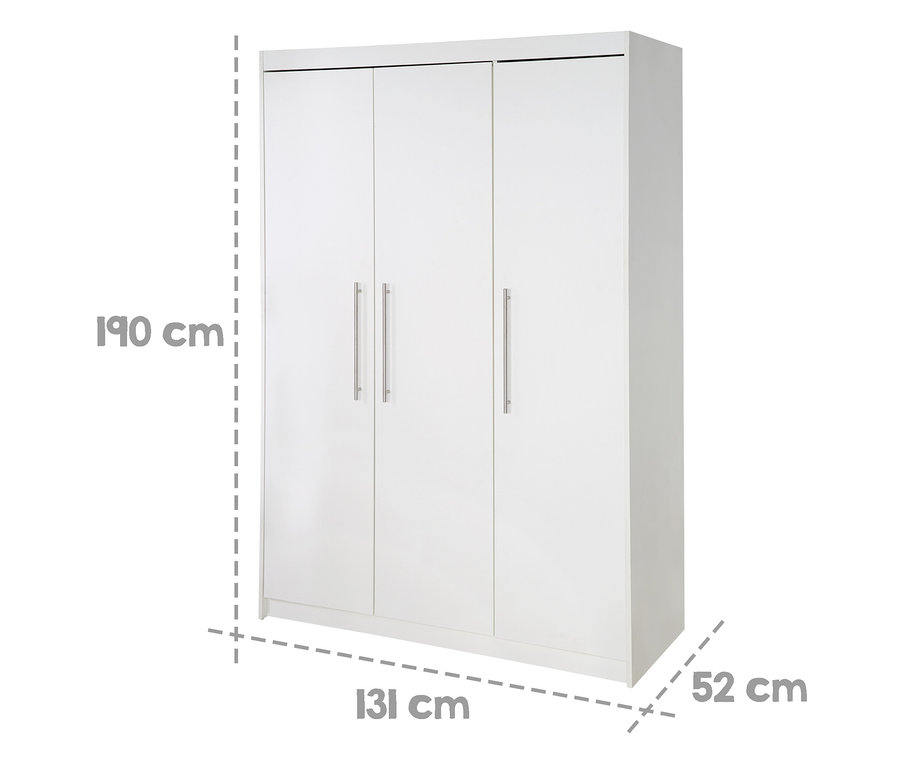 Weißer, dreitüriger roba Kinderzimmer-Set »Maren« Schrank mit den Maßen 190 cm Höhe, 131 cm Breite und 52 cm Tiefe.