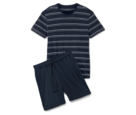 Gestreifter Kurzarm-Pyjama und Shorts in Dunkelblau.