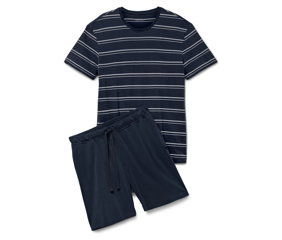 Gestreifter Kurzarm-Pyjama und Shorts in Dunkelblau.