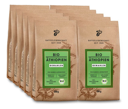 Mehrere Packungen Bio Äthiopien - 10x 250 g Gemahlen Kaffee.