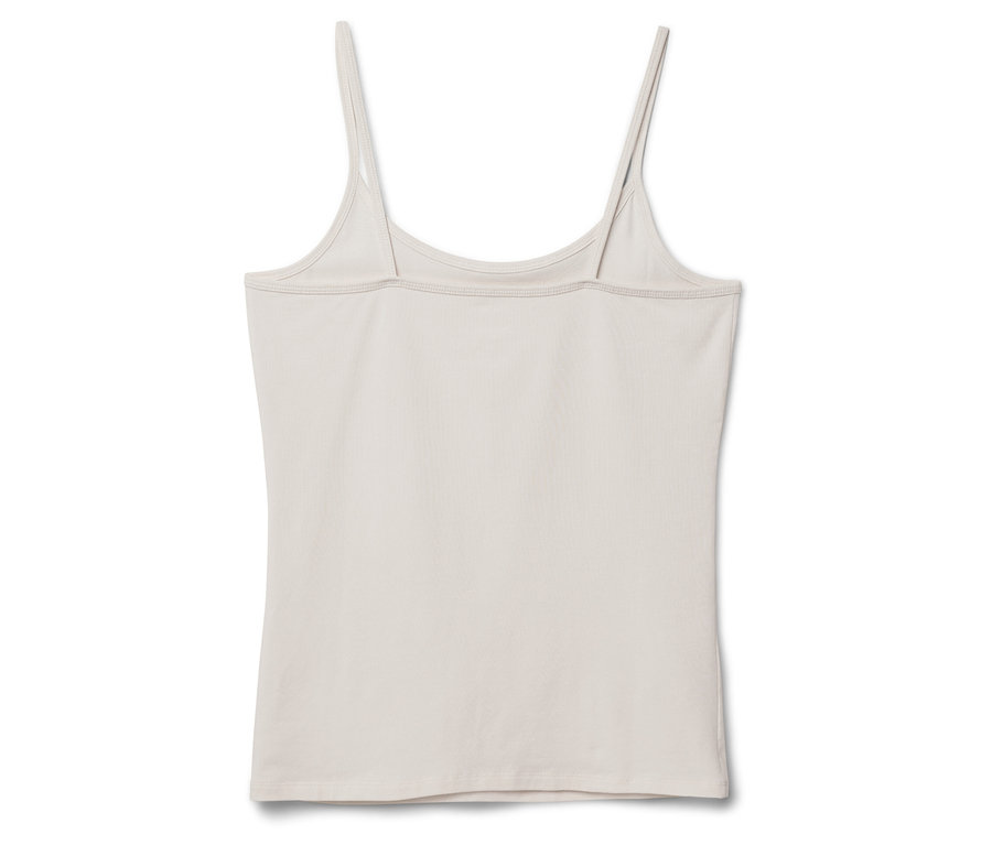 Beiges Tanktop mit dünnen Trägern, Rückansicht.