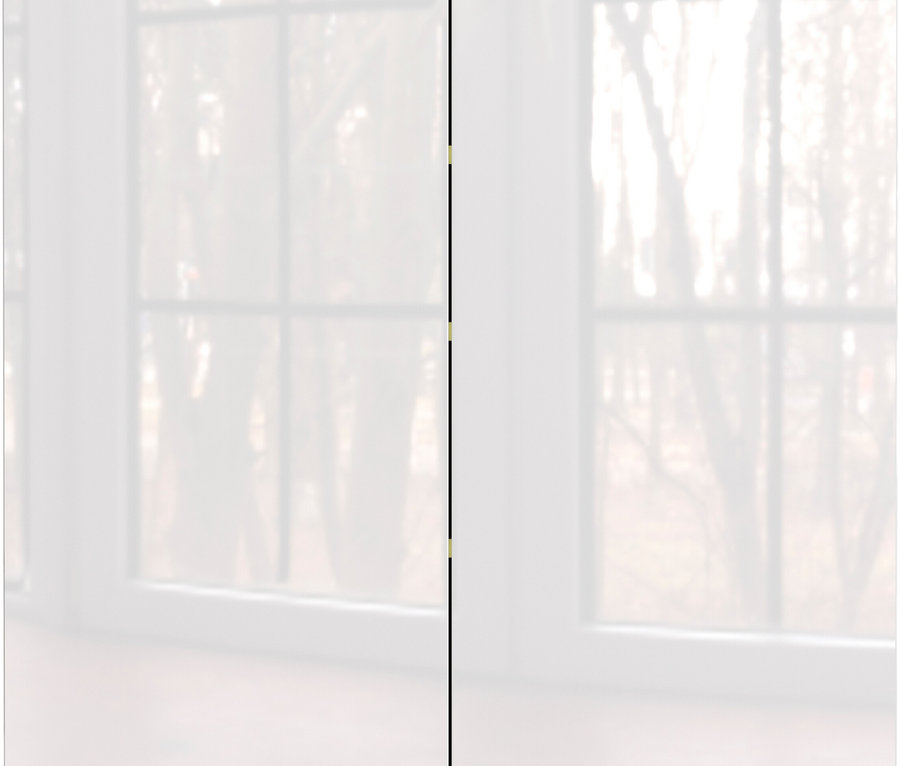 Weißer Schrank mit zwei Türen vor einem Fenster.