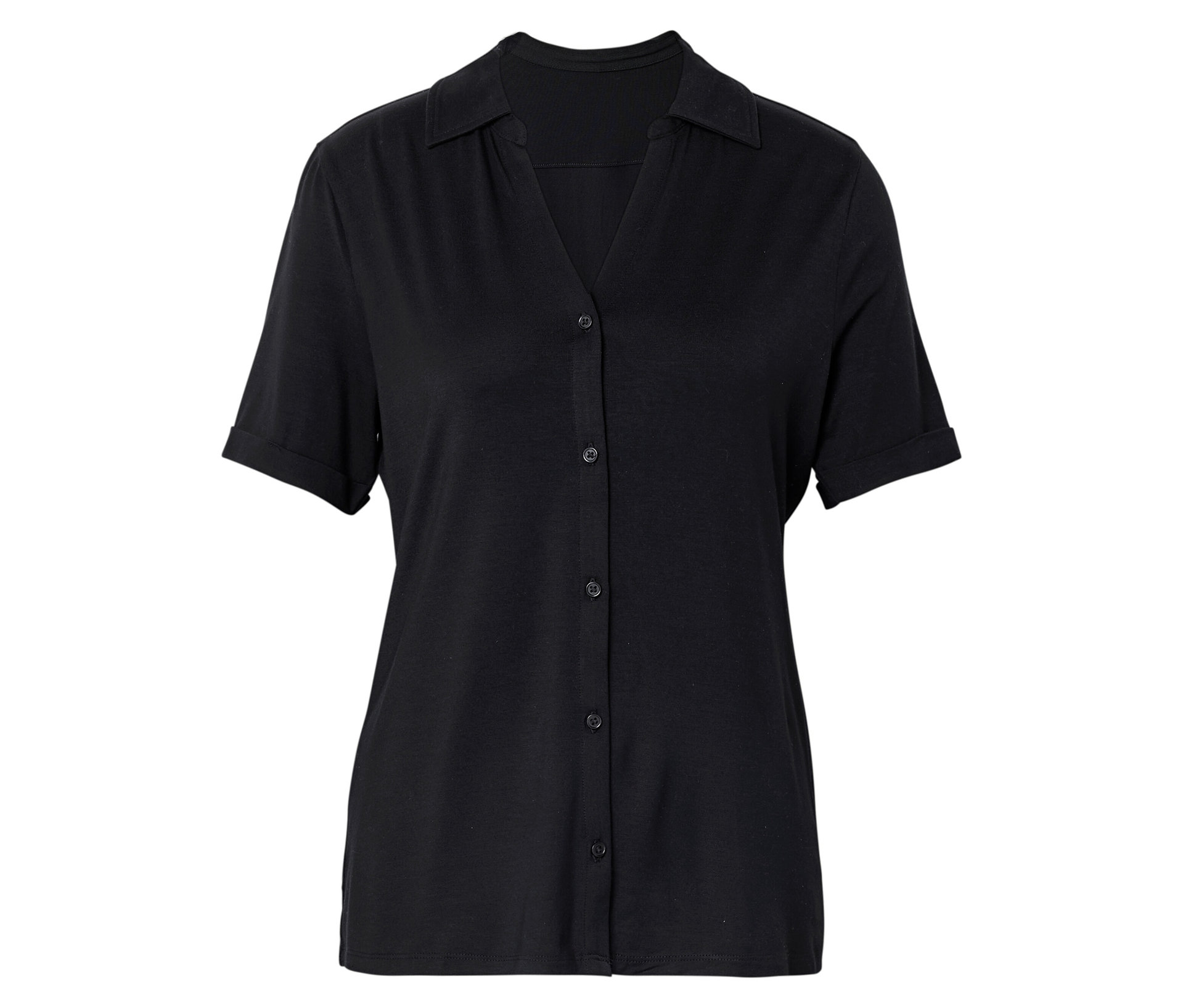 Blusenshirt mit Knopfleiste - Damen - Gr. L - schwarz - schwarz