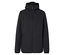 Schwarze Kapuzenjacke mit Reißverschluss.