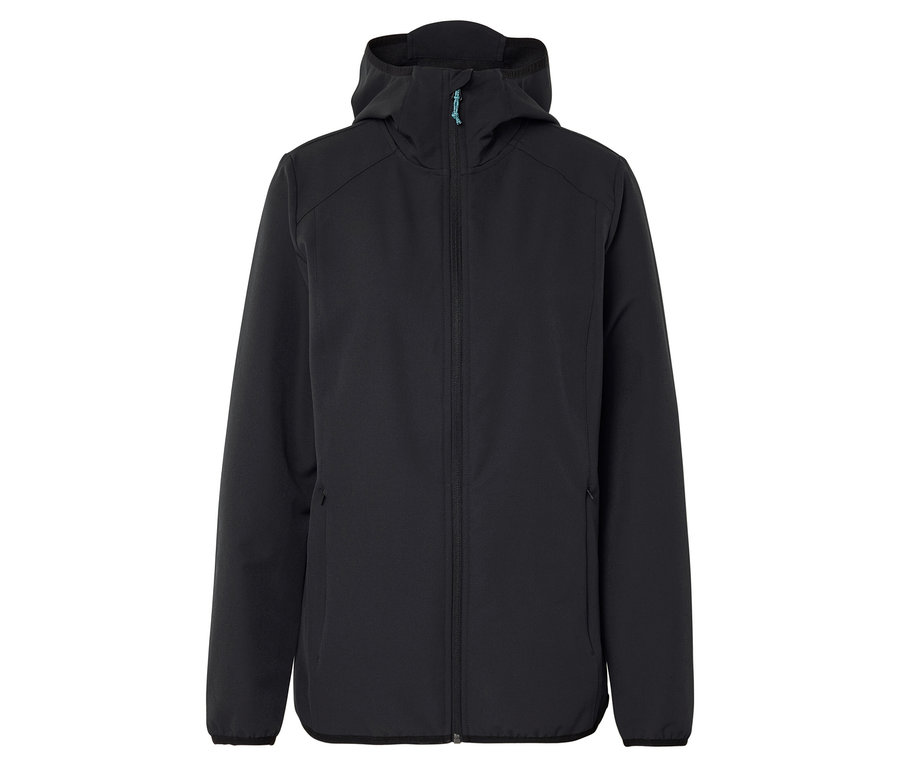 Schwarze Kapuzenjacke mit Reißverschluss.