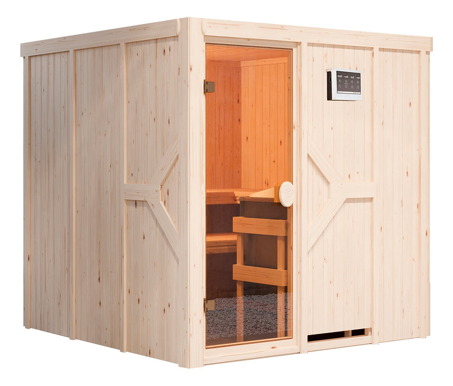 Karibu-Sauna »Taylor« mit Fronteinstieg, inkl. 9-kW-Bio-Kombiofen, ca. 196 x 196 cm.