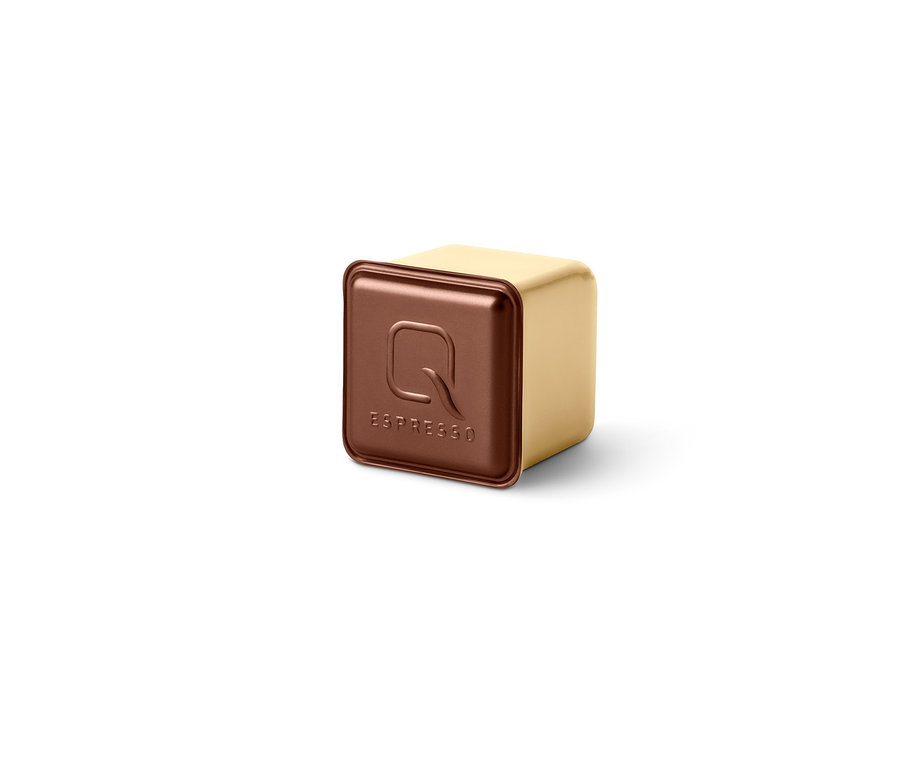 Nahaufnahme einer Qbo Flavoured Espresso Dark Choc Packung.