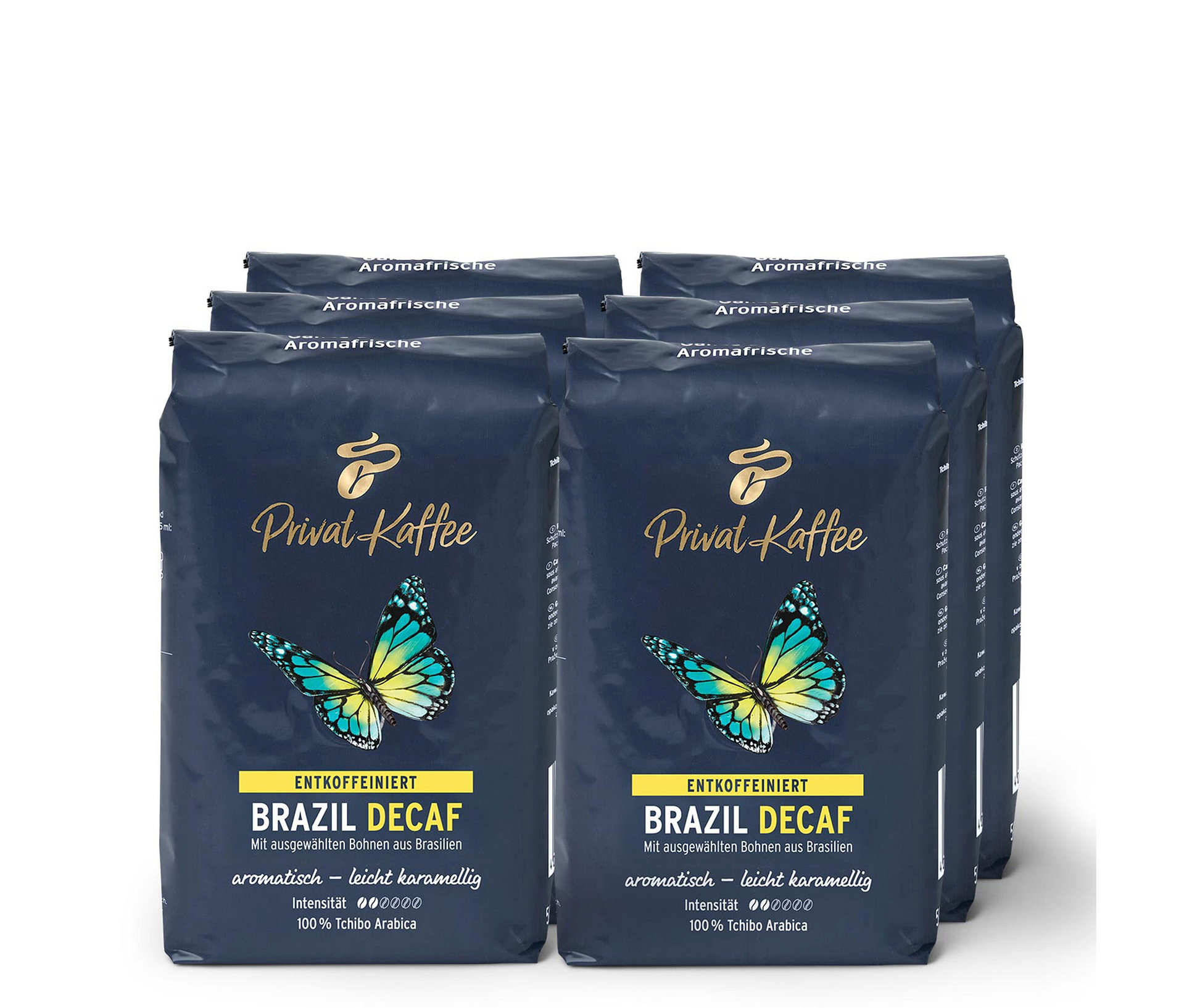 Tchibo - Privat Kaffee Brazil Decaf - 6 x 500 g Ganze Bohne - Intensität: 2/6