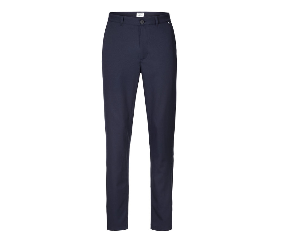 Eine dunkelblaue Chino Hose.