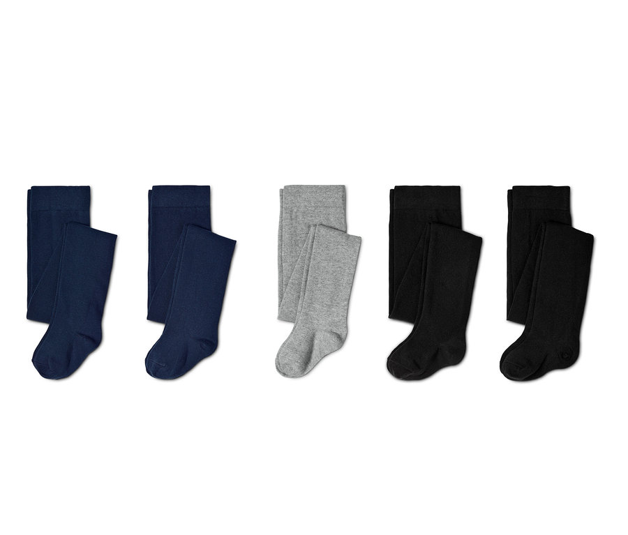 Zwei blaue, eine graue und zwei schwarze Strumpfhosen, 5 Paar.