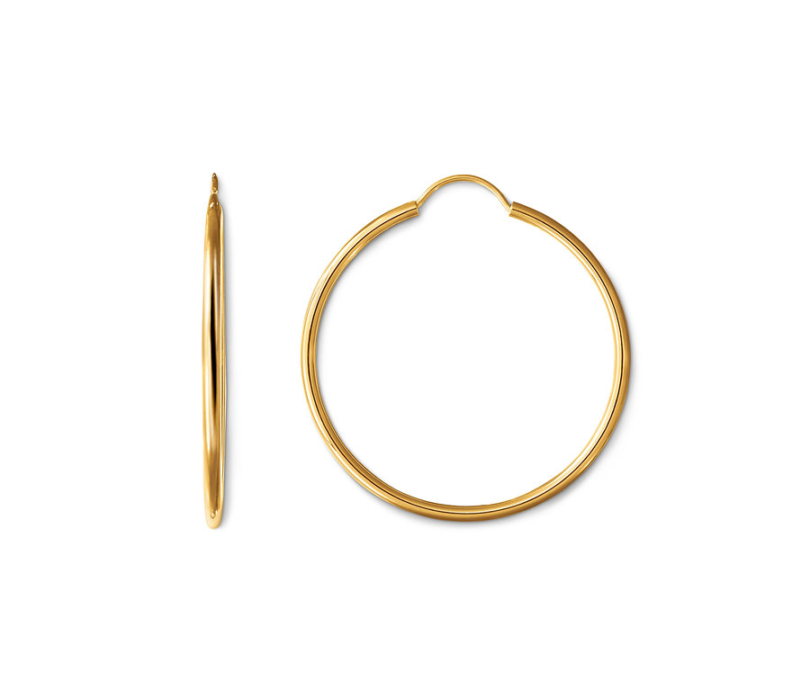Zwei goldene Creolen (585 Gelbgold, flexibel) und eine Creole (333 Gelbgold, flexibel).