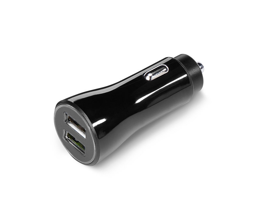 Schwarze Auto-Steckdose mit USB-Anschluss.