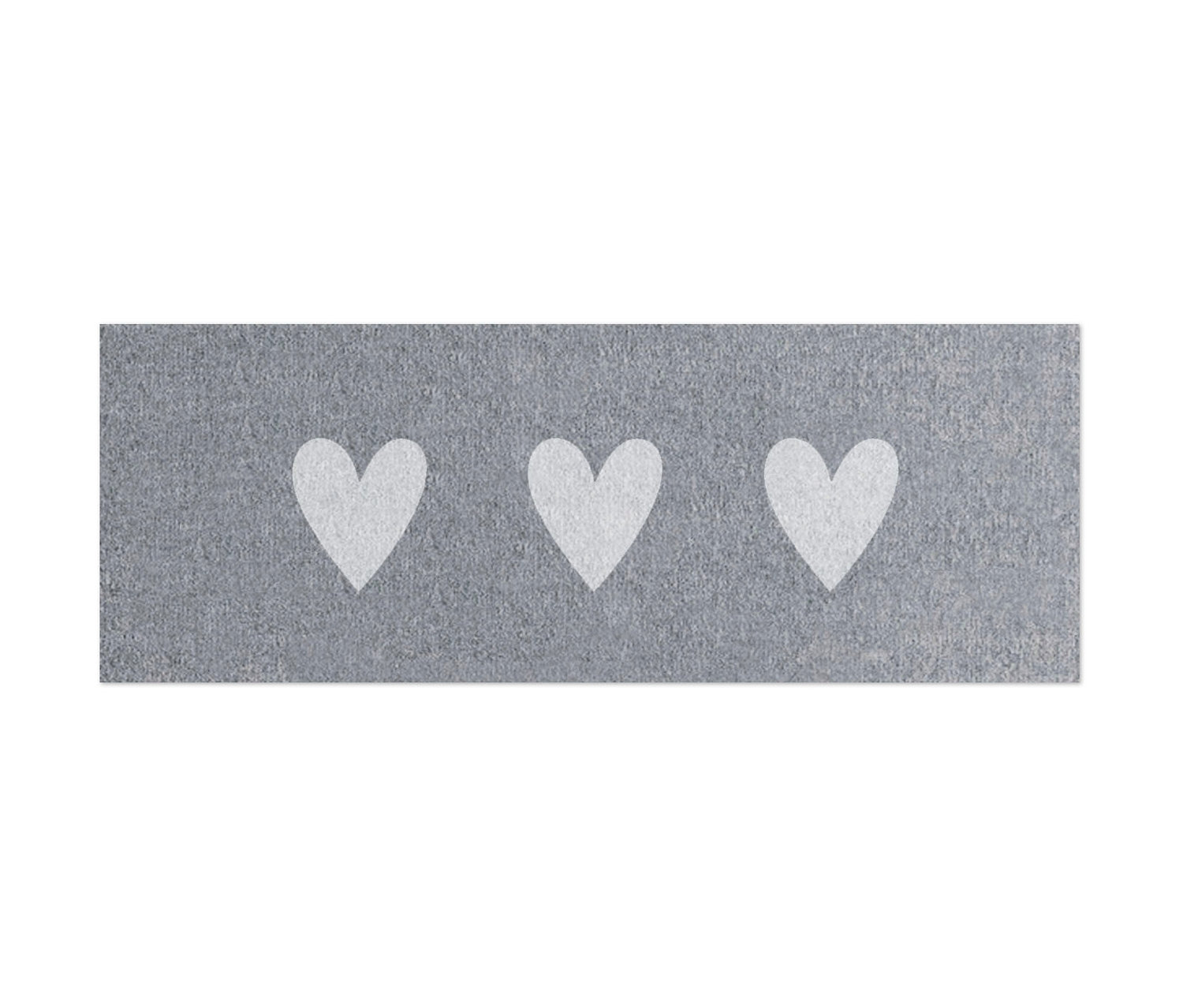 Graue Fußmatte mit drei weißen Herzen. Waschbare Fußmatte »Kleine Herzen«