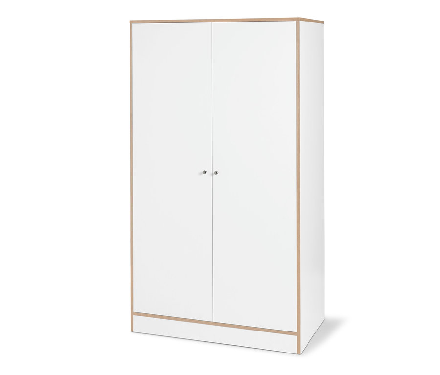 Weißer Kleiderschrank mit Furnierkante.