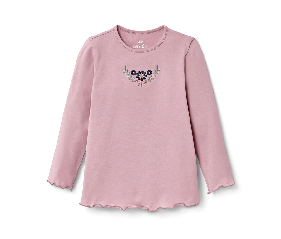 Rosa Langarmshirt mit Blumenstickerei. 2 Langarmshirts.