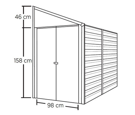 Zeichnung eines Anlehnhaus, 4x10 mit Abmessungen.