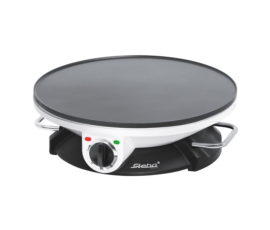 Ein Steba-Crêpes-Maker »CR 32« in Schwarz und Weiß.