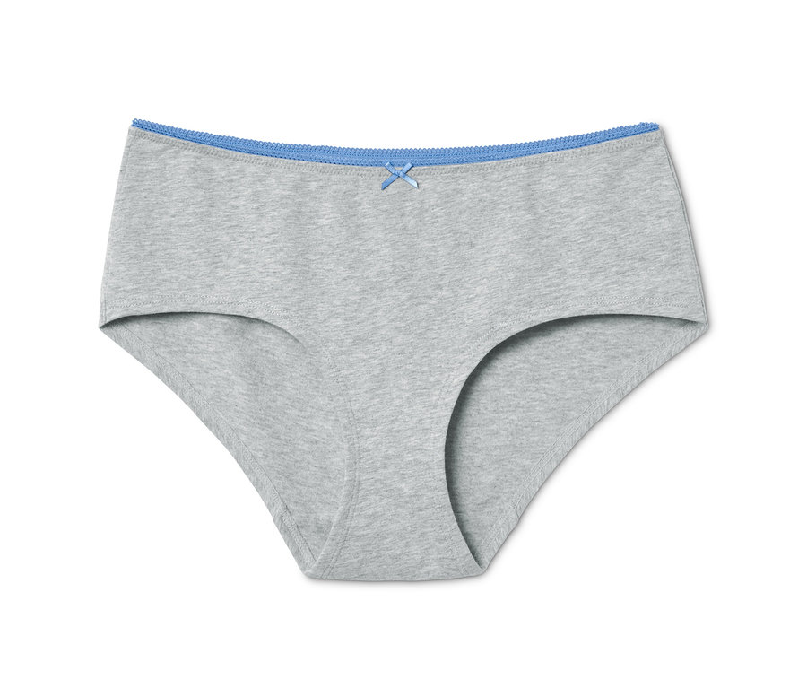 Ein grauer Slip aus einem 5er Pack Pantys mit blauem Saum.