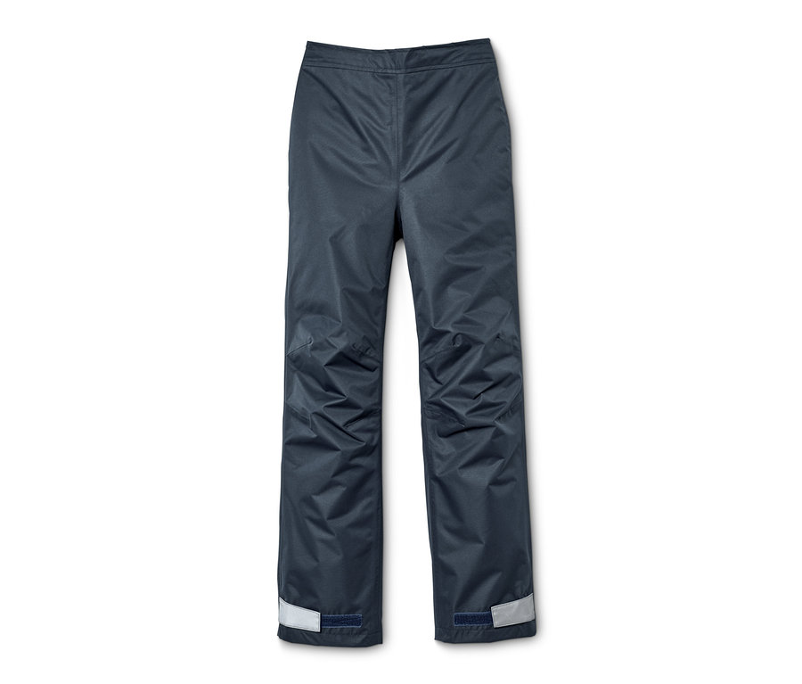 Dunkelblaue Regenhose. Regenhose auf weißem Hintergrund.