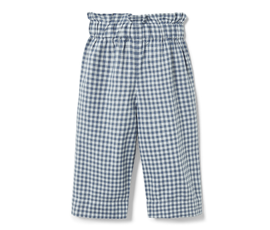 Eine blau-weiss karierte Culotte mit Leinen.