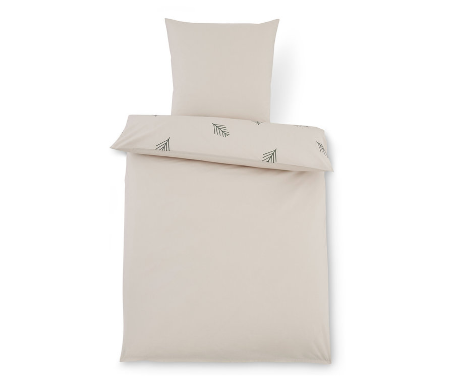 Beige Baumwollbettwäsche mit Blattmuster, inklusive Kissenbezug.