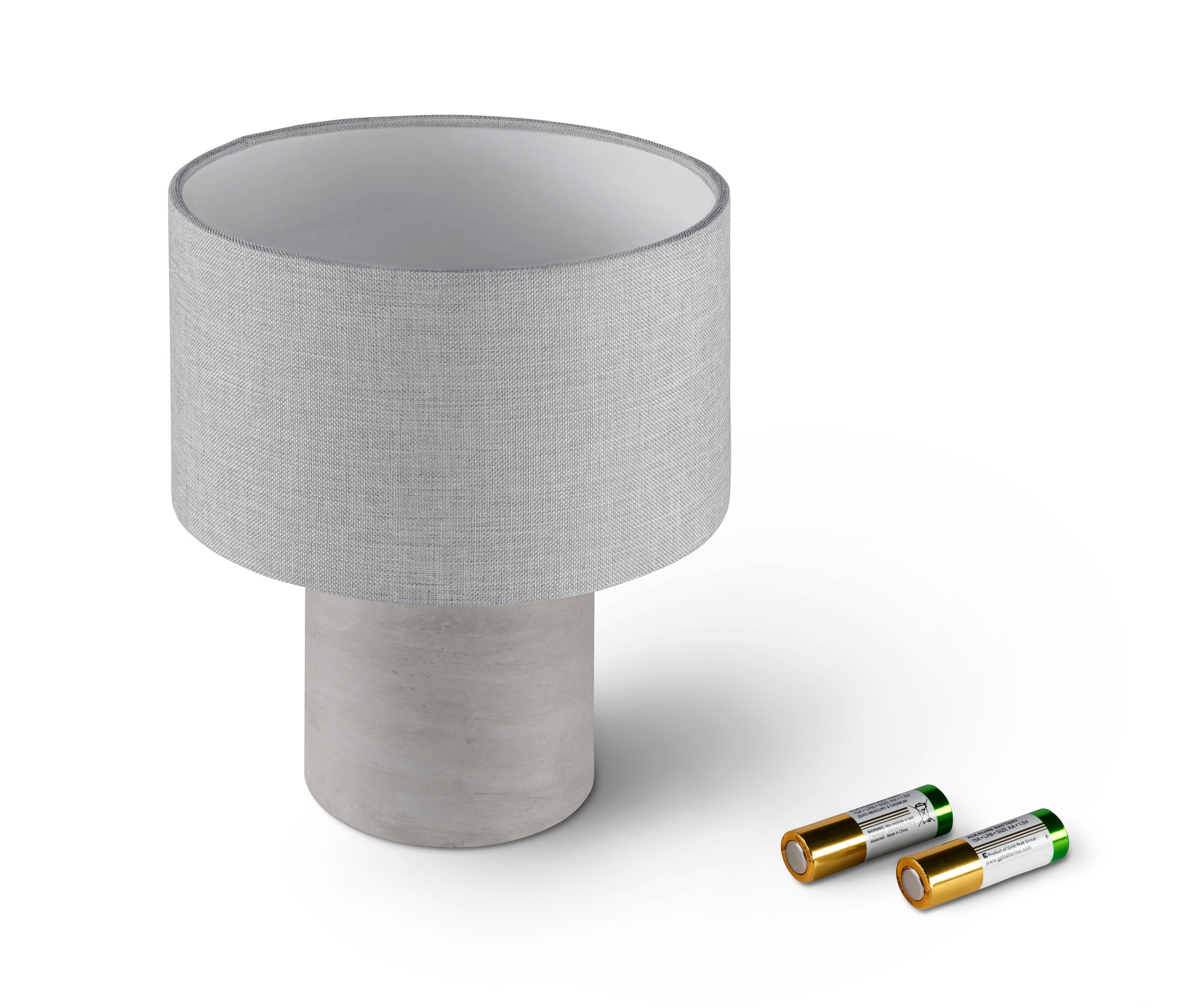 LED-Tischleuchte mit zwei Batterien.